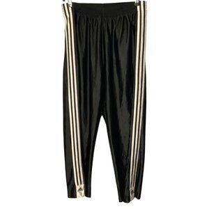 Vtg Adidas‎ Black Athletic Basketball Snap Pants 3 White Stripes Men Size M